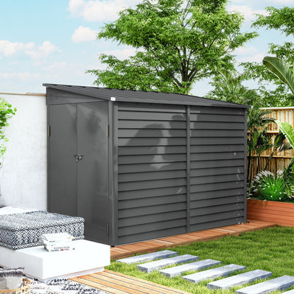 Outsunny 4.6' x 9' Steel Outdoor Storage Shed, with Foundation Kit, Lockable Doors and Gloves, Dark Gray - 845-841V01CG