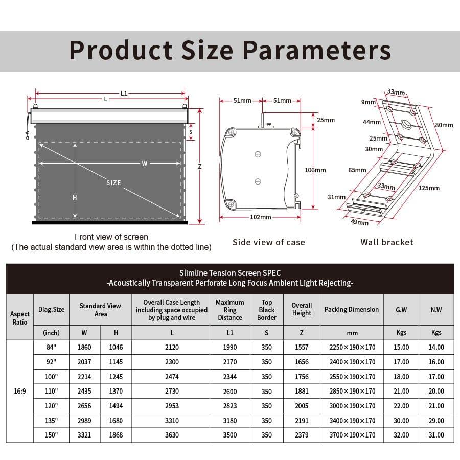 VIVIDSTORM ALR P Slimline Motorized Tension Obsidian Long Throw Perforated Projector Screen