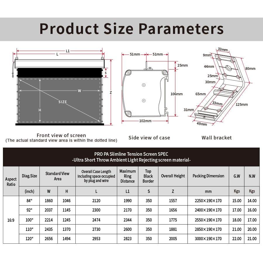 VIVIDSTORM PRO PA Slimline Motorized Tension UST ALR Projector Screen