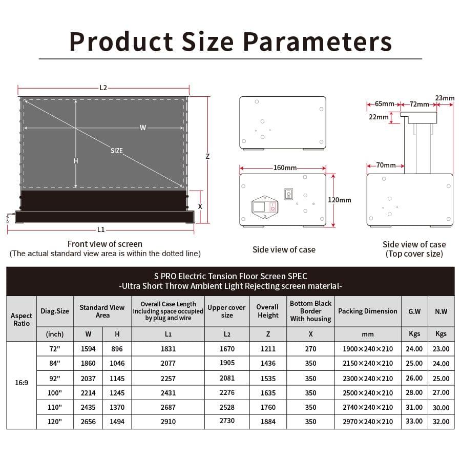 VIVIDSTORM S PRO Motorized Tension Floor Rising UST ALR Projector Screen