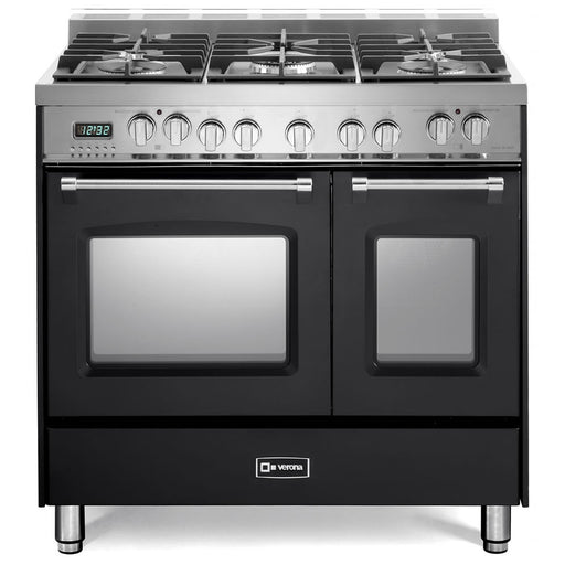 Verona - Prestige 36" Dual Fuel Double Oven Range - 5 Burners - Stainless Steel, Matte Black, White _ VPFSGE365DSS