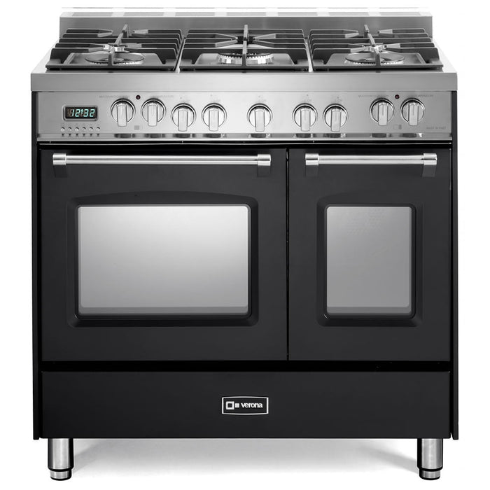 Verona - Prestige 36" Dual Fuel Double Oven Range - 5 Burners - Stainless Steel, Matte Black, White _ VPFSGE365DSS