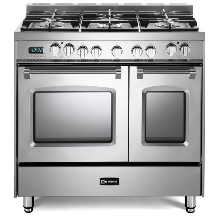 Verona - Prestige 36" Dual Fuel Double Oven Range - 5 Burners - Stainless Steel, Matte Black, White _ VPFSGE365DSS