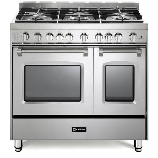 Verona - Prestige 36" Gas Double Oven Range - 5 Burners - Stainless Steel, Matte Black, White _ VPFSGG365DSS