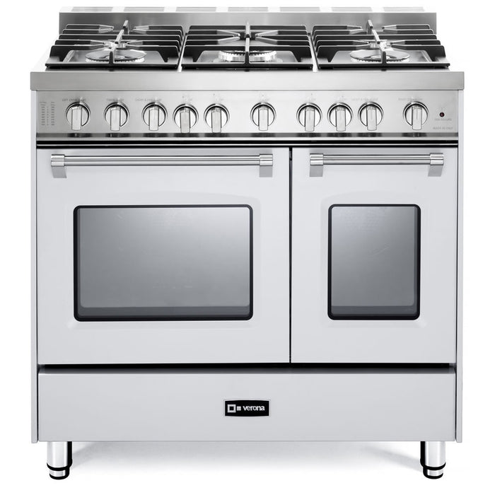 Verona - Prestige 36" Gas Double Oven Range - 5 Burners - Stainless Steel, Matte Black, White _ VPFSGG365DSS