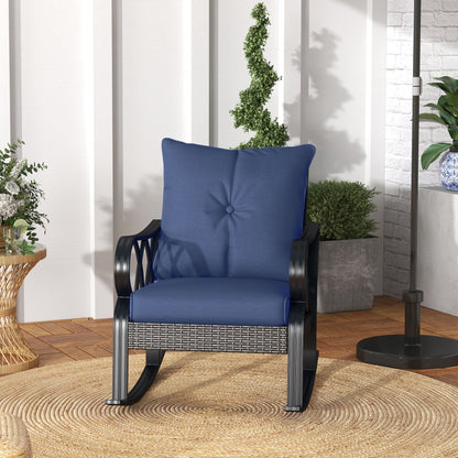Outsunny 2 Pc Patio Wicker Rocking Chairs with Removable Cushions, Outdoor Rattan Rockers, Blue - 867-048V01DB