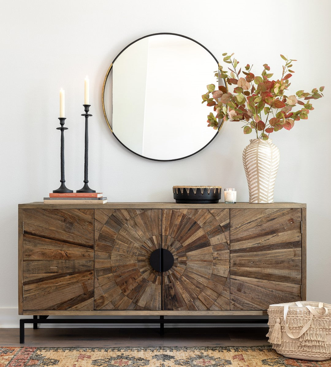 Park Hill Collection Clark Geometric Round Mirror with Antique Gold Rim - Elevate Your Modern Home Décor Today! - EWI20236