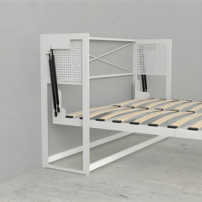 Murphy Bed With Desk & Storage Cabinet, Double Size, White by Leto Muro