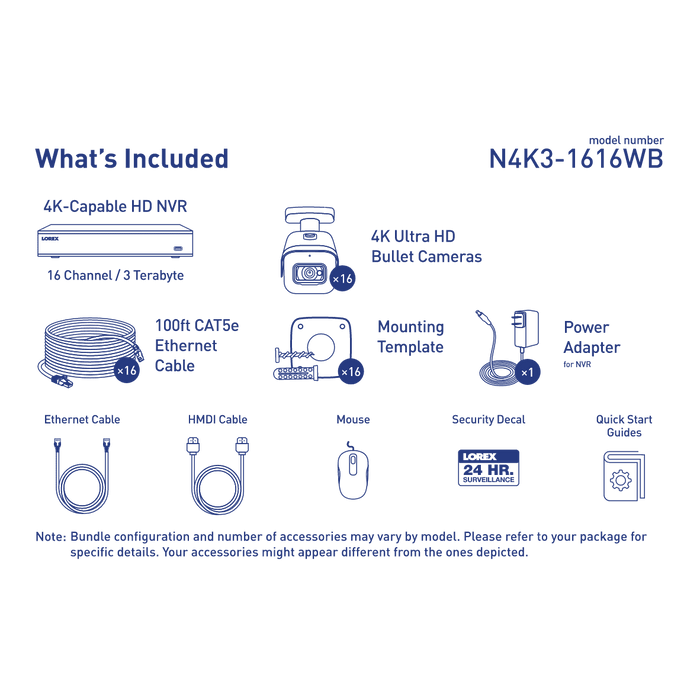 Lorex 16-Channel Fusion NVR System with Sixteen 4K 8MP IP Cameras Security Surveillance System New N4K3-1616WB