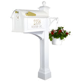 Whitehall Balmoral Side Plaques and Monogram Mailbox with Post Package and Plant Hanger -