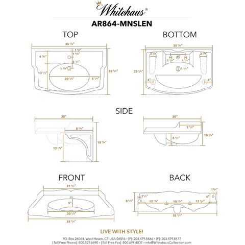 Whitehaus Large Rectangular Bathroom Sink with Integrated Oval Bowl - AR864-MNSLEN