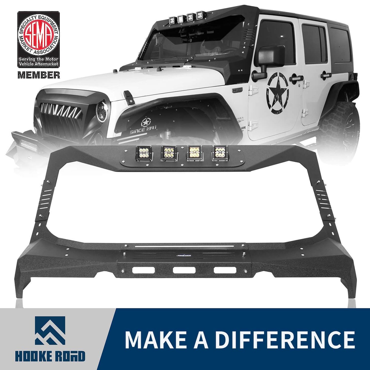 Hooke Road Windshield Frame Cover Visor Roof Sun Visor Cowl Body Armor(07-18 Jeep Wrangler JK) - HE.2060