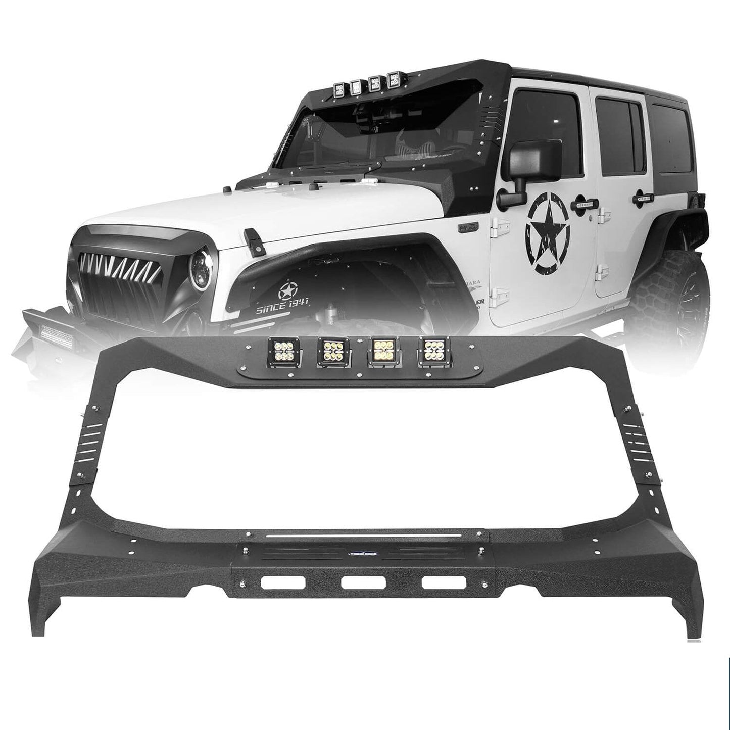 Hooke Road Windshield Frame Cover Visor Roof Sun Visor Cowl Body Armor(07-18 Jeep Wrangler JK) - HE.2060