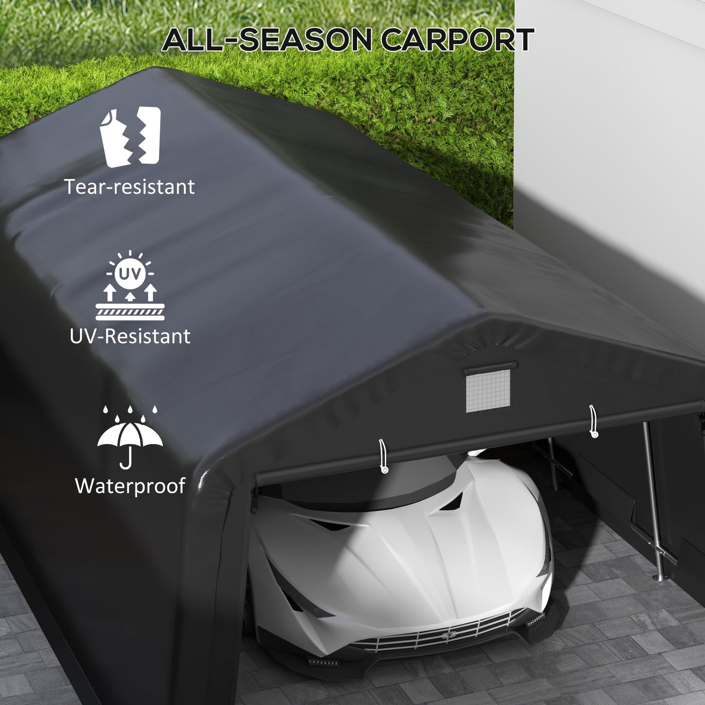 Outsunny 12' x 20' Portable Garage, Heavy Duty Carport, Ventilation Windows, Large Roll-up Door, Black - 84C-451V00BK