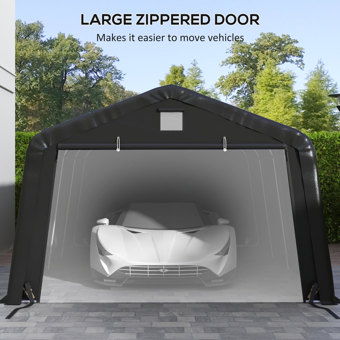 Outsunny 12' x 20' Portable Garage, Heavy Duty Carport, Ventilation Windows, Large Roll-up Door, Black - 84C-451V00BK