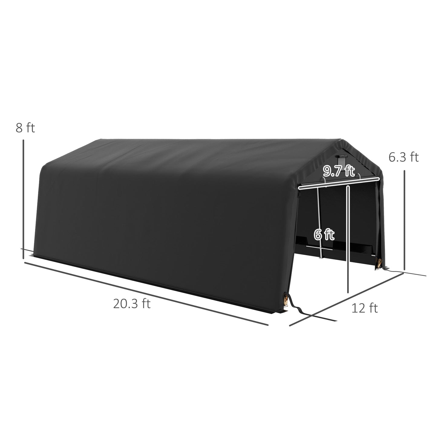Outsunny 12' x 20' Portable Garage, Heavy Duty Carport, Ventilation Windows, Large Roll-up Door, Black - 84C-451V00BK