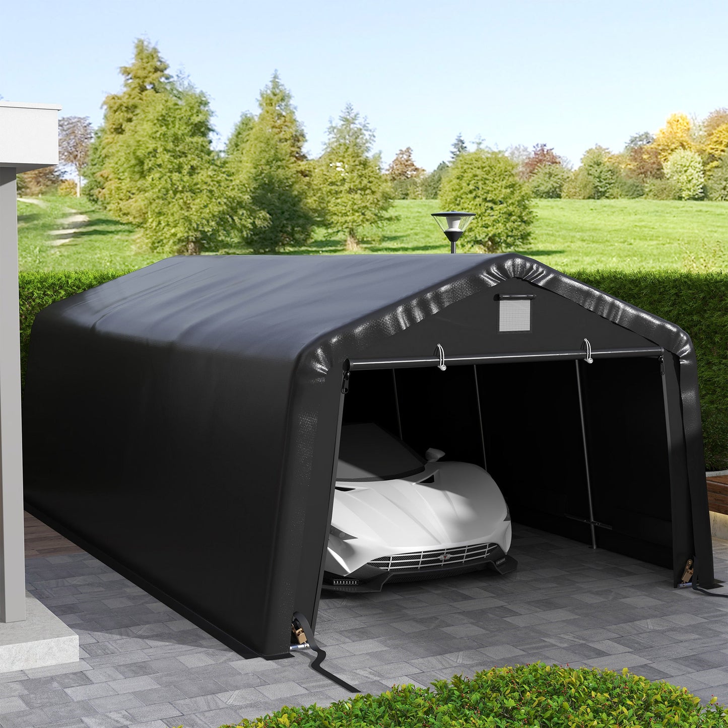 Outsunny 12' x 20' Portable Garage, Heavy Duty Carport, Ventilation Windows, Large Roll-up Door, Black - 84C-451V00BK
