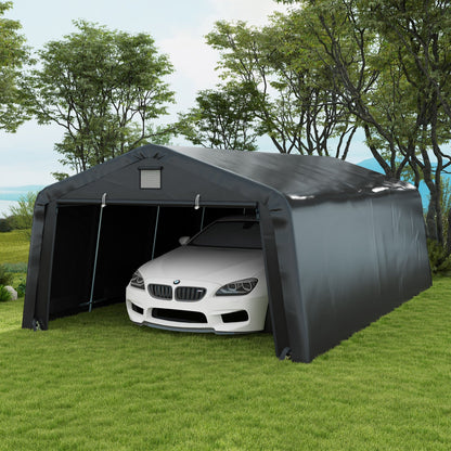 Outsunny 12' x 20' Portable Garage, Heavy Duty Carport, Ventilation Windows, Large Roll-up Door, Black - 84C-451V00BK