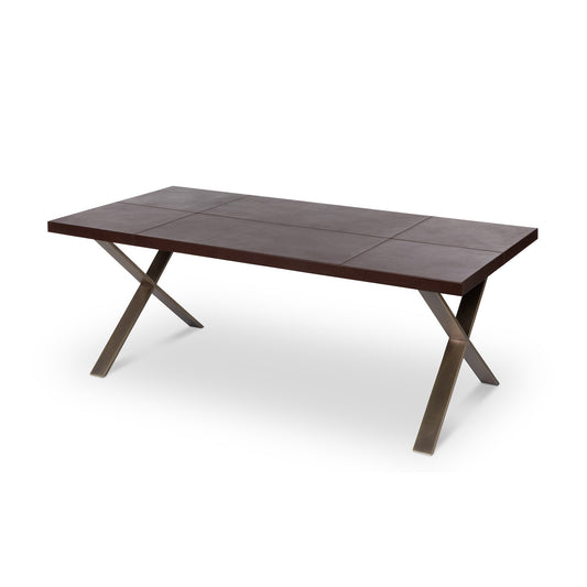 Park Hill Collection  Rhodes Handcrafted Leather & Brass Dining Table – Artisan Iron Design, Rustic Elegance for Your Home - EFT26321
