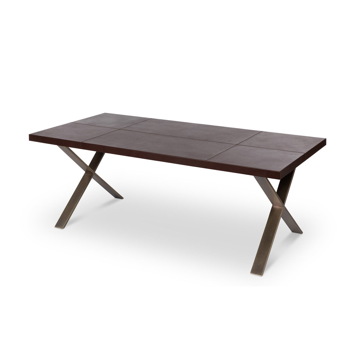 Park Hill Collection Rhodes Handcrafted Leather & Brass Dining Table – Artisan Iron Design, Rustic Elegance for Your Home - EFT26321