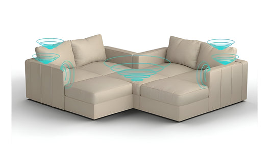 Lovesac – 7 Seats + 8 Sides Combed Chenille & Lovesoft with 8 Speaker Immersive Sound + Charge System – Tan - BB6484392