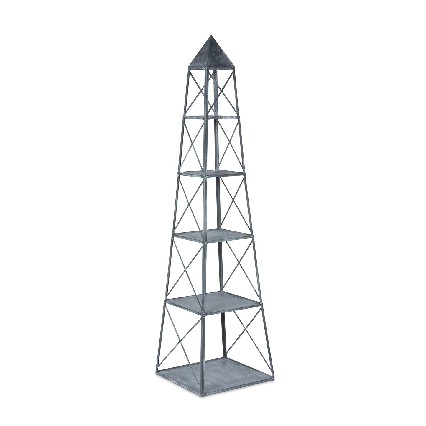 Park Hill Collection Stackable Galvanized Obelisk - Versatile Display Shelf with Five Tiers and Artisan Hand-Finished Design - EGG30252