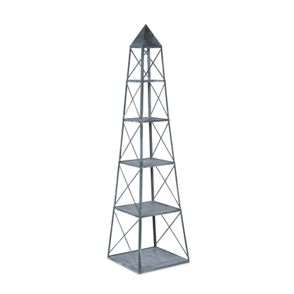 Park Hill Collection Stackable Galvanized Obelisk - Versatile Display Shelf with Five Tiers and Artisan Hand-Finished Design - EGG30252