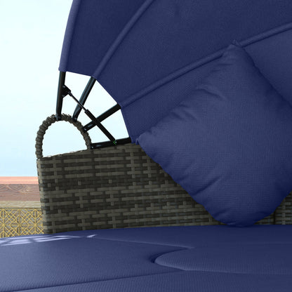 Outsunny Round Outdoor Daybed with Canopy, 4-Piece Sectional Outdoor Sofa, 3 Chairs, Tea Table, Dark Blue - 862-047V00DB
