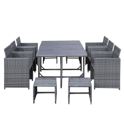 Outsunny 11 Piece Patio Dining Set Outdoor Rattan Wicker Furniture Set - 841-162GY