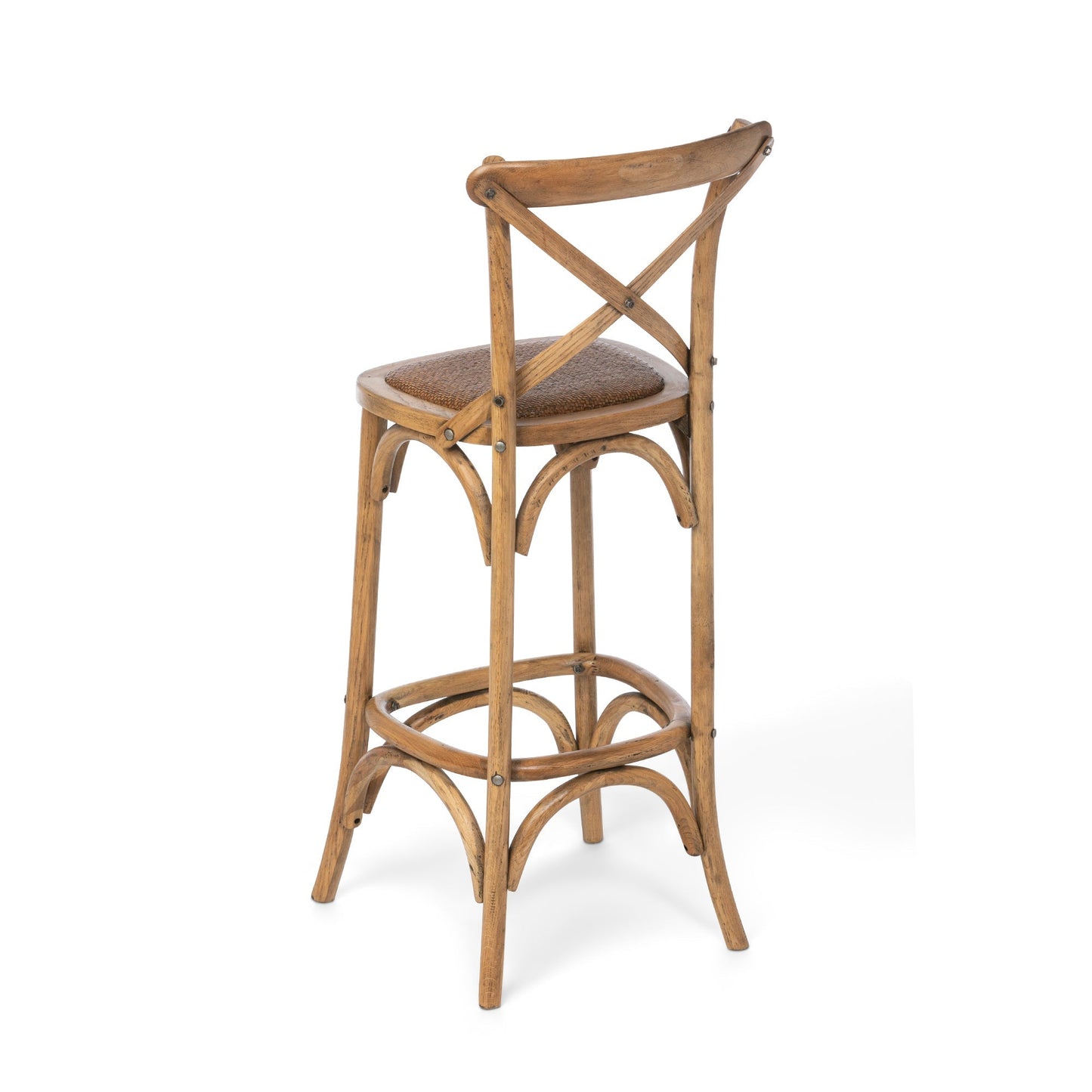 Park Hill Collection Wooden Cross Back Counter Stool - Rustic Aged Finish, Cane Woven Seat, Perfect for Farmhouse Decor - EFS81570