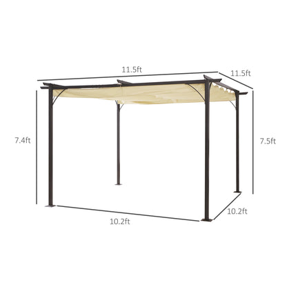 Outsunny 11.5'x11.5' Retractable Metal Pergola Canopy Shade for Patio, Backyard & Grill, Beige - 84C-092
