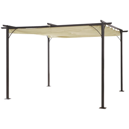 Outsunny 11.5'x11.5' Retractable Metal Pergola Canopy Shade for Patio, Backyard & Grill, Beige - 84C-092