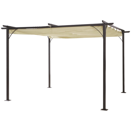 Outsunny 11.5'x11.5' Retractable Metal Pergola Canopy Shade for Patio, Backyard & Grill, Beige - 84C-092