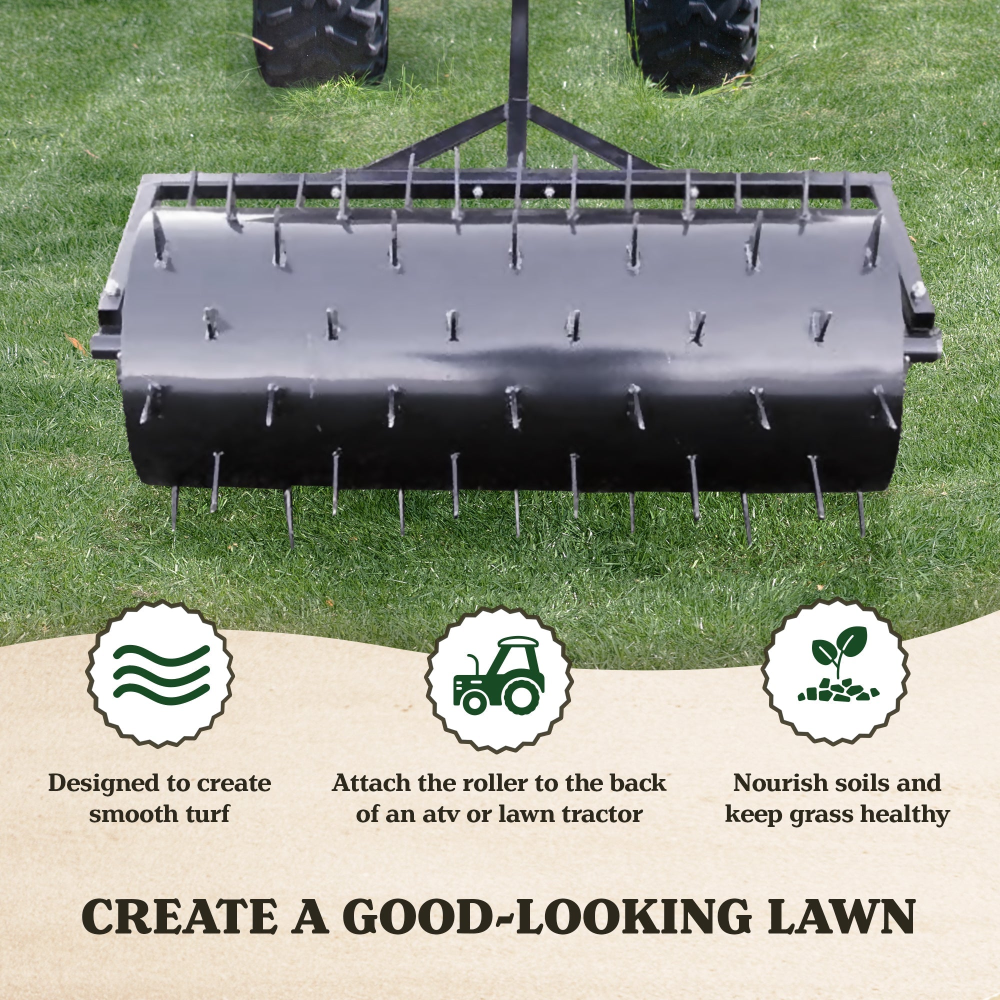 Yard Tuff Steel Spike Lawn Aerator Roller with 36-Inch Width, Black - 100711