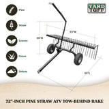 Yard Tuff 72" Pine Straw ATV Tow Behind Steel Landscape Rake w/Wheels & Handle - 211538