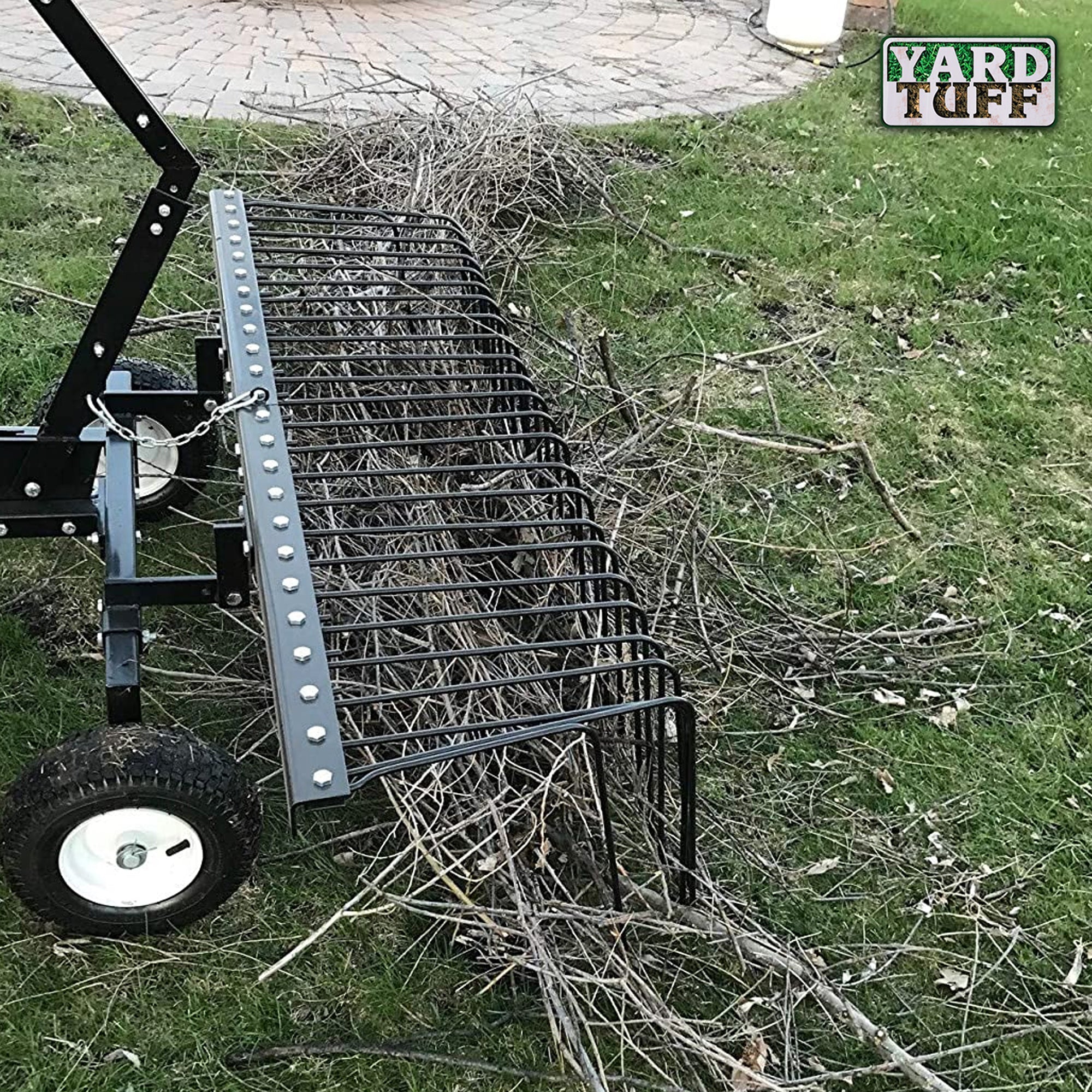 Yard Tuff 72" Pine Straw ATV Tow Behind Steel Landscape Rake w/Wheels & Handle - 211538