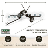 Yard Tuff ACR-600T 55 Inch Steel Tow Behind Acreage Rake with Pin Style Hitch - 276286