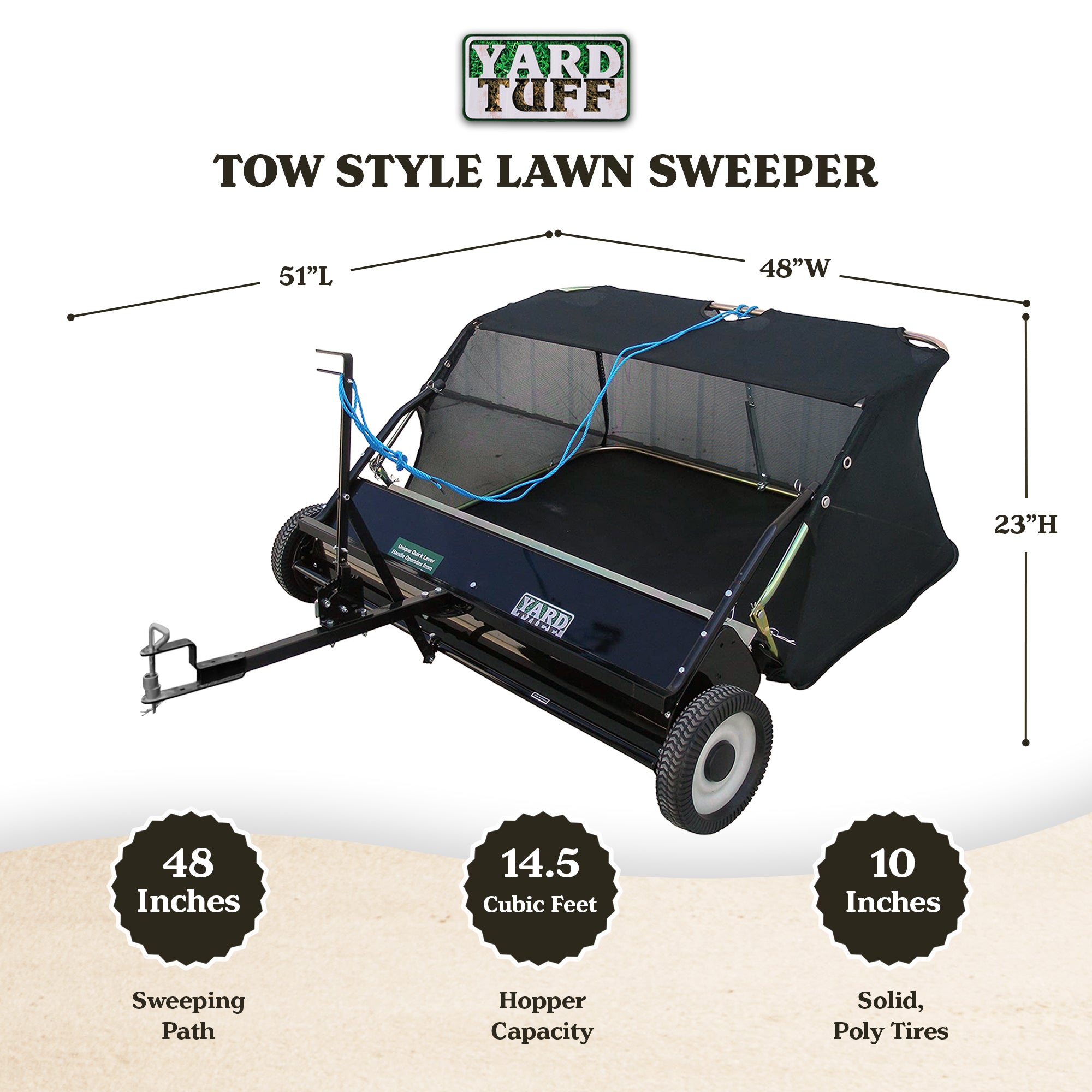 Yard Tuff 48" Quick Assembly Tow Style Lawn Sweeper for Debris and Leaves, Blue - 276312