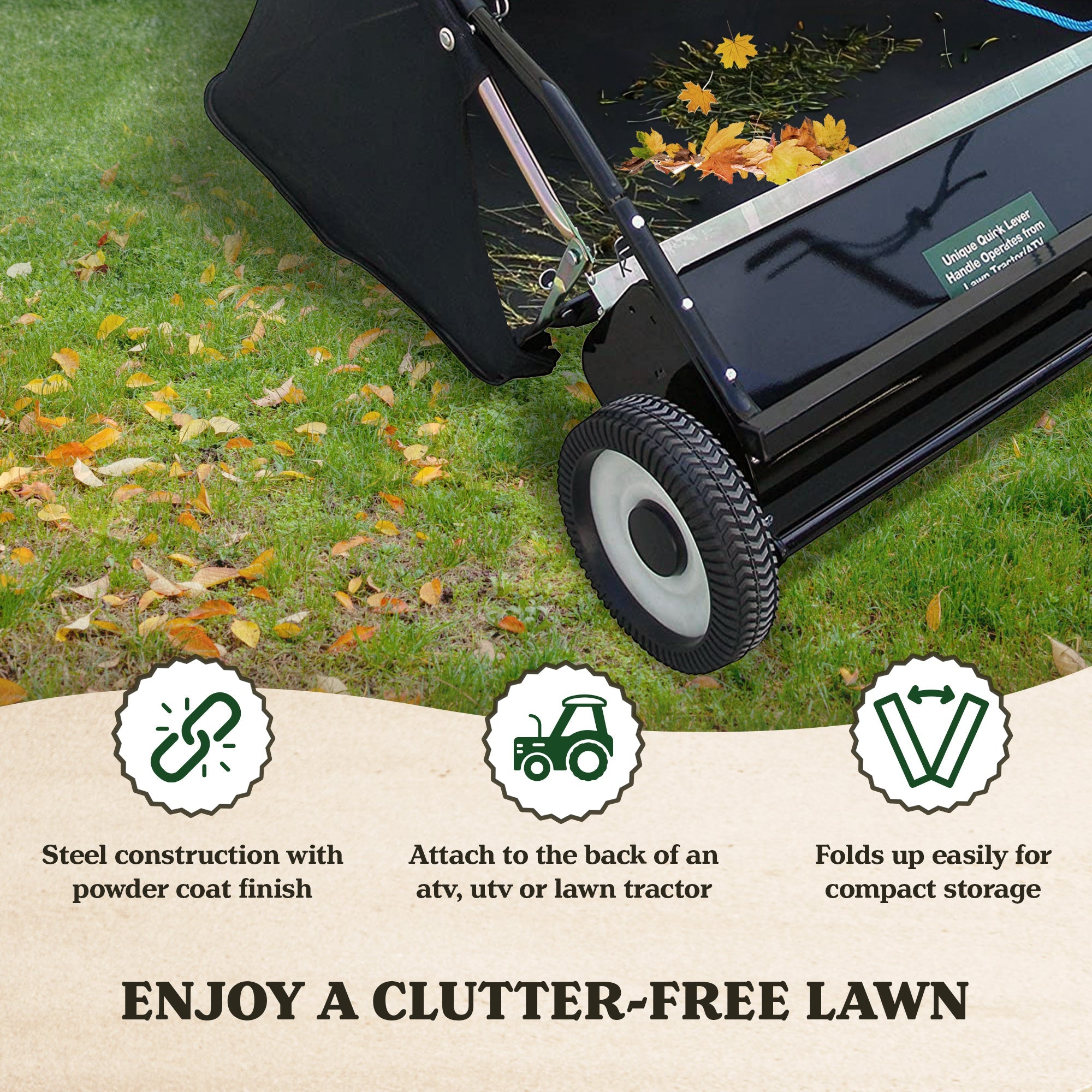 Yard Tuff 48" Quick Assembly Tow Style Lawn Sweeper for Debris and Leaves, Blue - 276312