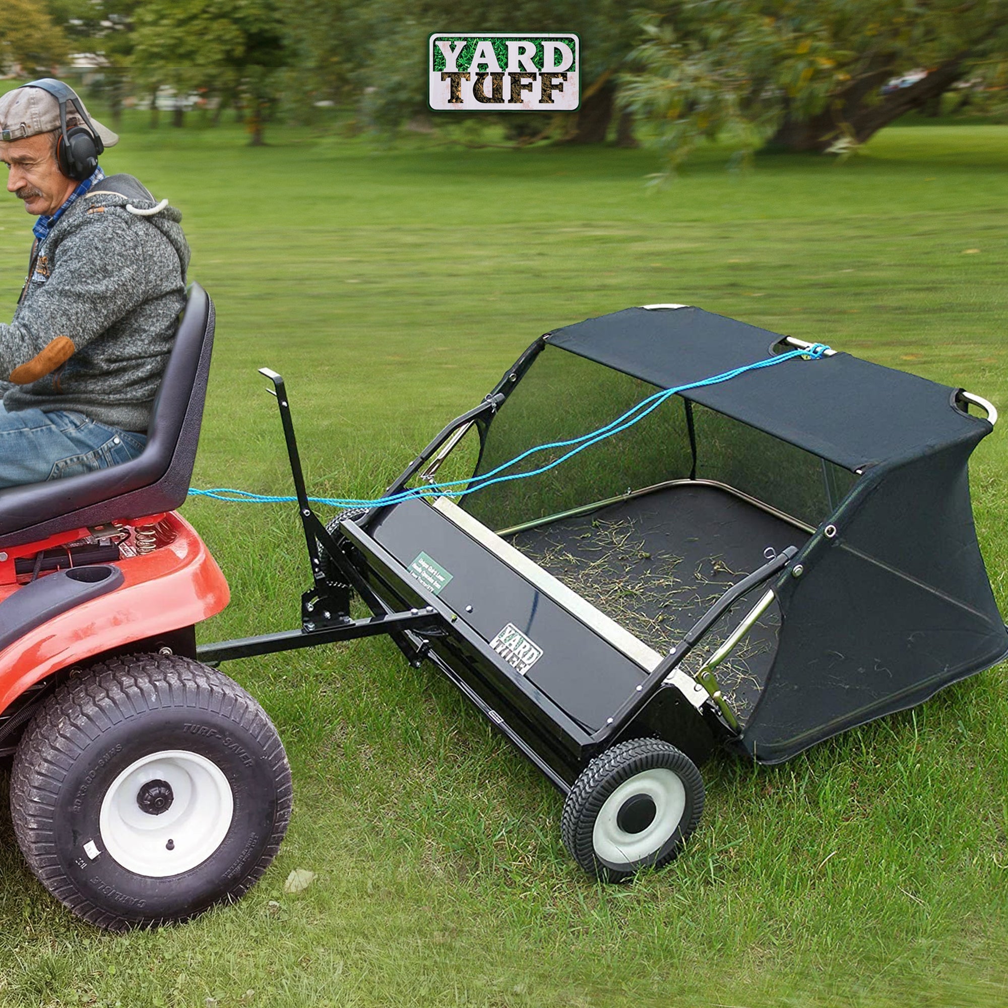 Yard Tuff 48" Quick Assembly Tow Style Lawn Sweeper for Debris and Leaves, Blue - 276312