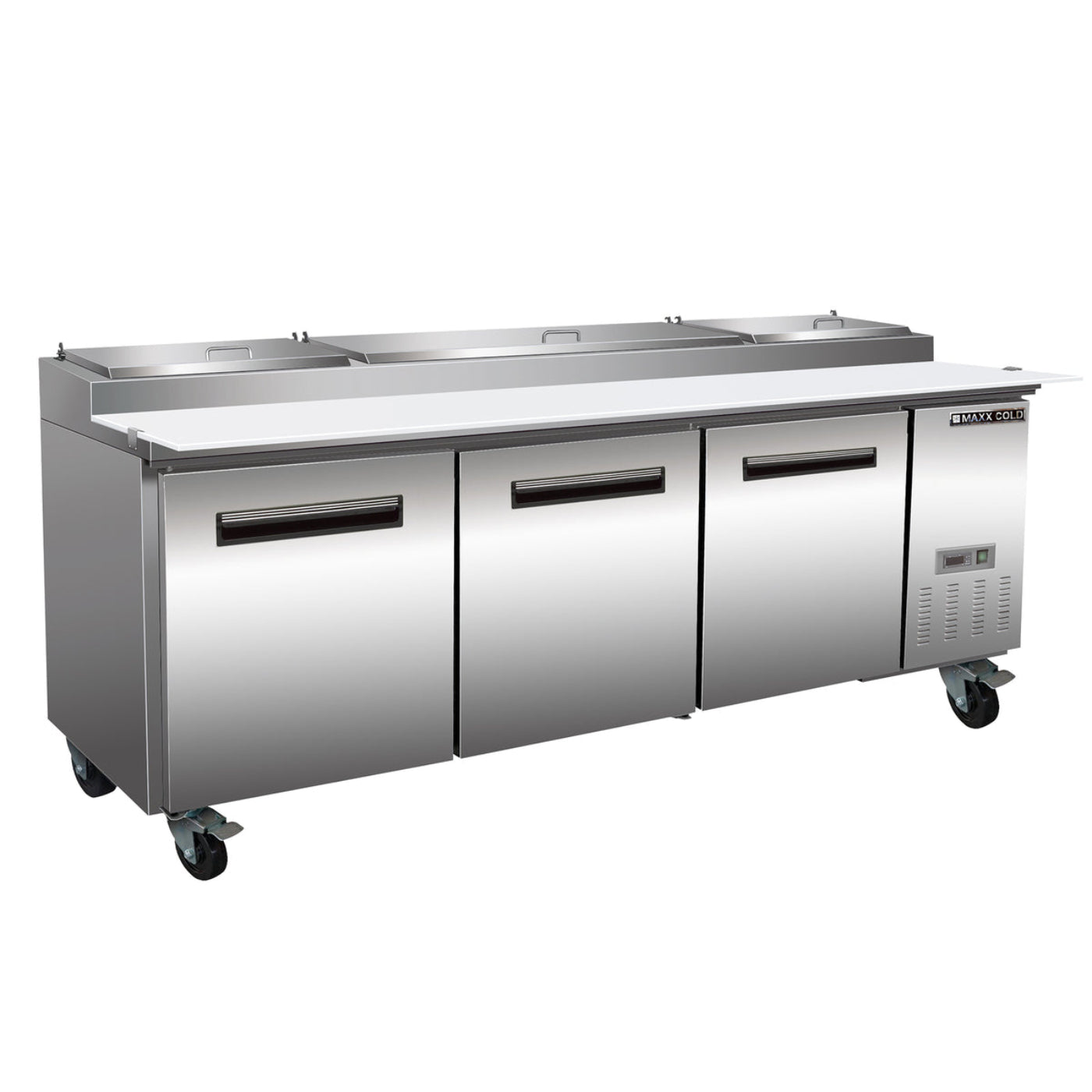 Maxx Cold 94.2" Three-Door Refrigerated Pizza Prep Table - MXCPP92HC