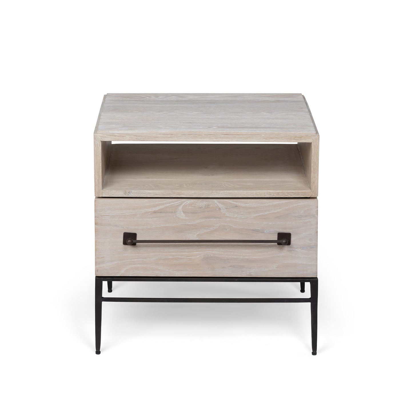 Park Hill Collection Monterey Side Table: Stylish Whitewashed Oak Nightstand with Drawer and Open Shelf for Versatile Storage - EFC30030