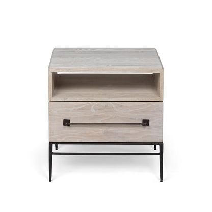 Park Hill Collection Monterey Side Table: Stylish Whitewashed Oak Nightstand with Drawer and Open Shelf for Versatile Storage - EFC30030