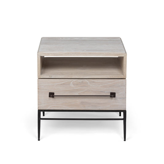 Park Hill Collection Monterey Side Table: Stylish Whitewashed Oak Nightstand with Drawer and Open Shelf for Versatile Storage - EFC30030