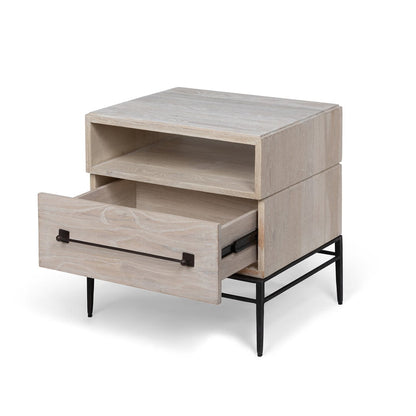 Park Hill Collection Monterey Side Table: Stylish Whitewashed Oak Nightstand with Drawer and Open Shelf for Versatile Storage - EFC30030