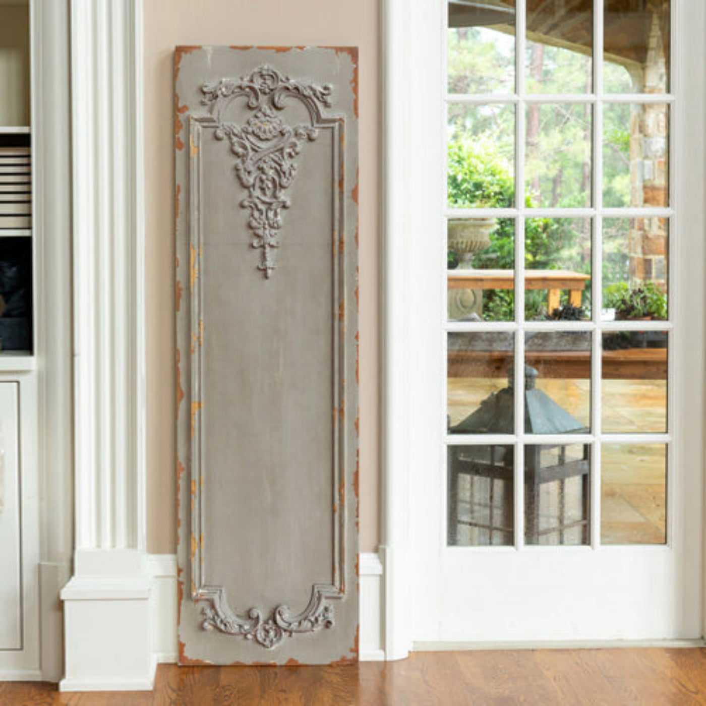 Park Hill Collection Aged Grey Wall Panel - Distressed Slate Finish, Art Nouveau Design for Stunning Layered Decor - EWR90453