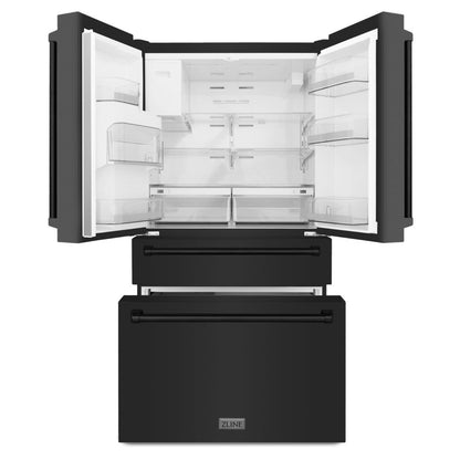 ZLINE 36 inch French Door Refrigerator with Water Dispenser, Ice Maker in Fingerprint Resistant Black Stainless Steel,  - RFM-W-36-BS