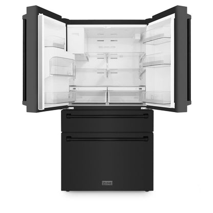 ZLINE 36 inch French Door Refrigerator with Water Dispenser, Ice Maker in Fingerprint Resistant Black Stainless Steel,  - RFM-W-36-BS