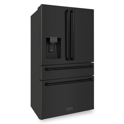 ZLINE 36 inch French Door Refrigerator with Water Dispenser, Ice Maker in Fingerprint Resistant Black Stainless Steel,  - RFM-W-36-BS