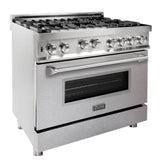 ZLINE 36 in. Professional 6 Gas on Gas Range in Stainless Steel with DuraSnow® Finish Door, RG-SN-36